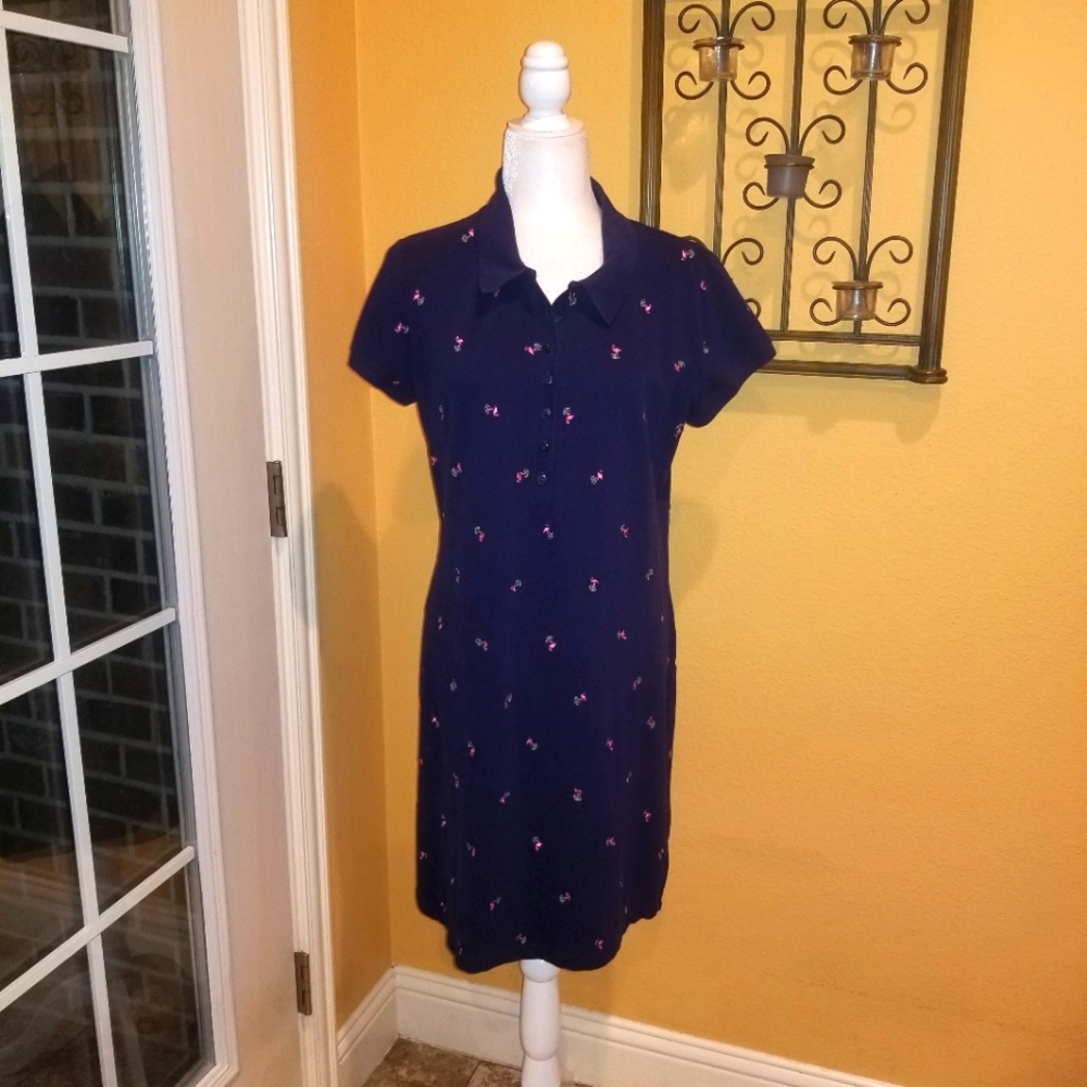 Talbots Navy Blue Dress with Pink Accents